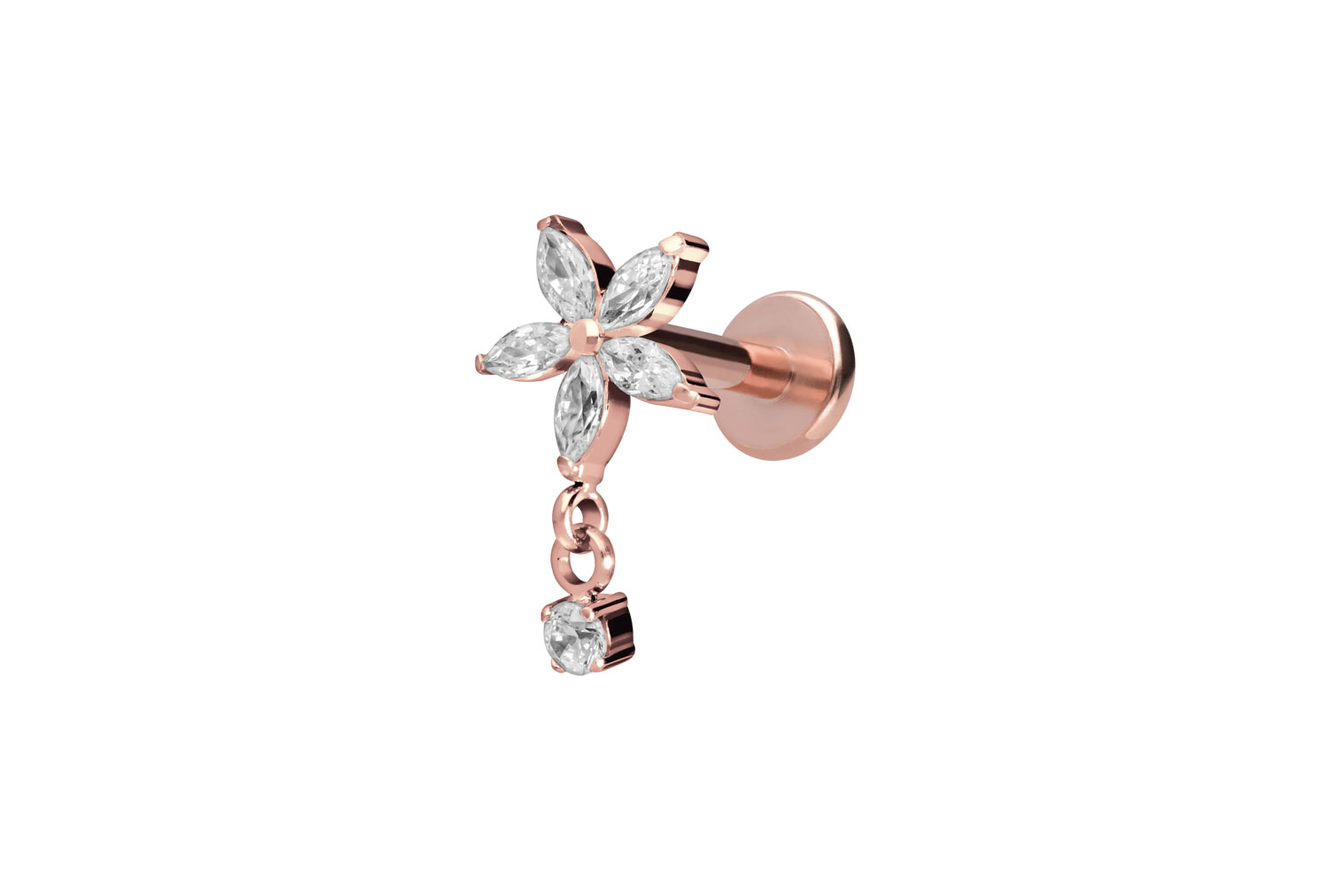 Titan Labret Piercing mit Innengewinde KRISTALLBLUME + KRISTALL